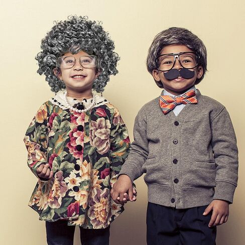 Huskein 100 Days of School Costume, Old Lady Cosplay Silver Bun Wig Glasses Wig Cap Pearl Necklace Bracelet Accessories for Girls in Saudi Arabia