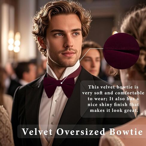 Velvet Bow Tie Adjustable Bowties Men, Pre-tied Oversized Bow Ties for Men, Bowtie for Party Wedding Ceremony Casual in Kuwait