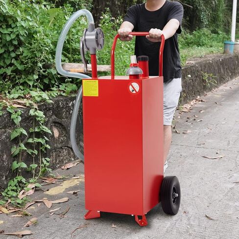 خزان وقود محمول بسعة 30 جالون، علبة مضخة غاز وديزل شديدة التحمل على العجلات، للسيارة أو الشاحنة أو ATV أو الدراجة النارية أو جزازة العشب (أحمر) in Kuwait