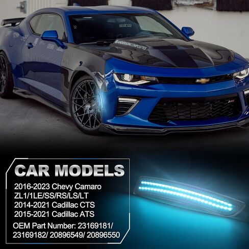 POPMOTORZ 4 Pack Front Rear Fender LED Side Marker Lights Compatible With Chevy Camaro 2016 2017 2018 2019 2020 2021 2022 2023 LED Bumper Side Marker Lamps Smoked Lens Ice Blue LED in Kuwait
