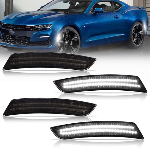 POPMOTORZ 4 Pack Front Rear Fender LED Side Marker Lights Compatible With Chevy Camaro 2016 2017 2018 2019 2020 2021 2022 2023 LED Bumper Side Marker Lamps Smoked Lens Ice Blue LED in Kuwait