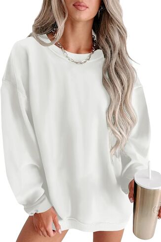 Zwurew Womens Oversized Sweatshirts Crew Neck Pullover Sweaters Casual Comfy Fall Fashion Outfits Clothes 2024 in Saudi Arabia