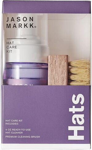 Jason Markk Hat Care Kit, Hat Cleaner, 2-Piece Set, Ready-To-Use Foam & Delicates Brush, Cap Cleaning, Ideal for Headwear, Safe for Cotton, Wool, Felt, Corduroy, Polyester, 4oz in Kuwait