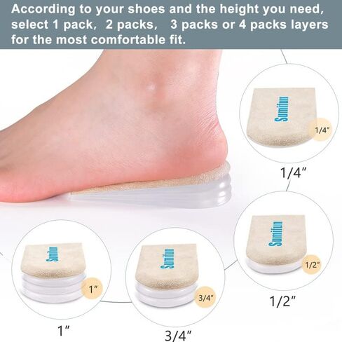 Sumifun Heel Lift, 4-Layer 1 Inch Gel Shoe Lifts for Women Uneven Legs, Adjustable Orthopedic Heel Lifts for Heel Pain and Leg Length Discrepancy, Heel Wedge Inserts 1/4" 1/2" 3/4" (Size S, 1 Pair) in Kuwait