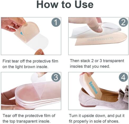 Sumifun Heel Lift, 4-Layer 1 Inch Gel Shoe Lifts for Women Uneven Legs, Adjustable Orthopedic Heel Lifts for Heel Pain and Leg Length Discrepancy, Heel Wedge Inserts 1/4" 1/2" 3/4" (Size S, 1 Pair) in Kuwait