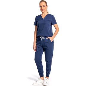 Scrubs Set for Women Nurse Uniform Jogger Classic V-neck Scrub Top & Jogger Scrub Pants Scrubs Set