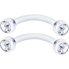 MATIGA 2Pcs Bioflex Clear 16g 5/16 8mm Curved Barbell Ring Piercing Jewelry Tragus Daith Lip Cartilage 3mm Crystal Ball More Choices