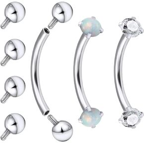 Eyebrow Piercing Jewelry Surgical Steel Vertical Labret Lip Jewelry Internally Threaded Curved Barbell Tiny Eyebrow Rings Ear Rook Navel Small Belly Button Ring for Women Men 16g