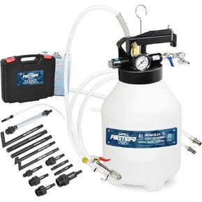 FIRSTINFO A1135QUS Patented 10 Liter 22 Pcs Taiwan-ATF Filler Adapters | Pneumatic Transmission Fluid Dispenser Pump | Hanging Hook | 360° Z-Swivel Air Inlet | Spring Structure Hose
