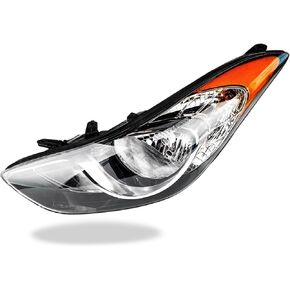 OLLEN For Hyundai Elantra Sedan 2011 2012 2013 Headlight Assembly, Chrome Housing Clear Lens Headlamps Replacement #92101-3Y000 (Left Driver Side & Right Passenger Side)