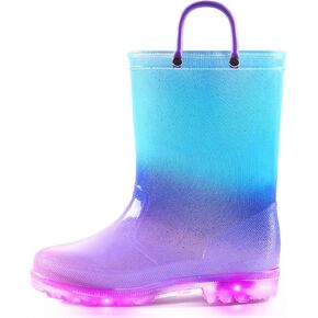 K KomForme Toddler Light Up Rain Boots for Girls Boys Waterproof Rain Boots with Handles Outdoors