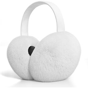 Women Winter Ear muffs Foldable Outdoor Ear Warmers Fluffy Faux Fur Earmuffs Cute Slouchy Ear, White, One Size
