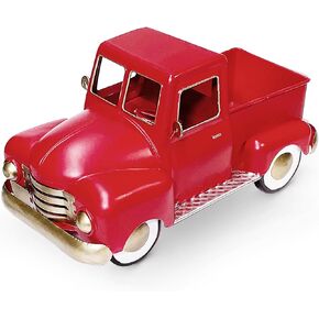 Farmhouse Vintage Red Truck Decor, Metal Handcrafted Christmas Trucks Outdoor/Indoor Holiday Decoration,Decorative Trucks Planter for Your Living Room, Kitchen Dining Garden Table