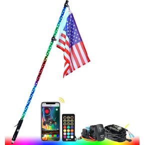 Xprite 4FT RGBW LED Whip Light, Remote & App Control DIY Chasing Pattern w/Stop Turn Reverse Brake Lights Safety Antenna Lighted Whips for ATV UTV Polaris RZR Can-am Buggy Jeep, 2 Year Warranty