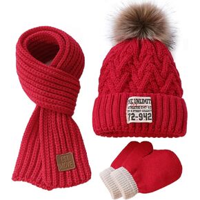 Padike Kid's Winter Beanie Hat Scart Gloves Set, Knit Warm Toddler Winter Cap Gloves Neck Warmer for Children Aged 8-12