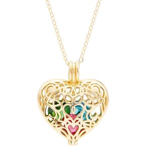EVE'S ADDICTION Gold Tone Heart Shaped Locket with 4mm Colored Birthstones (16" long necklace chain) - Personalized Locket for Mom - Custom Jewelry - Mother's Necklace - Gifts for Mom