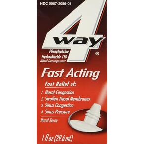 4Way Fast Acting Nasal Spray for Adults and Children 12+, Sinus Congestion Relief and Nasal Congestion Relief Nasal Spray - 1 Fl Oz Spray Bottle