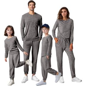 IFFEI Family Matching Pajamas Sets 2 Piece Lounge Set Long Sleeve Soft Loungewear Sleepwear Joggers with Pockets