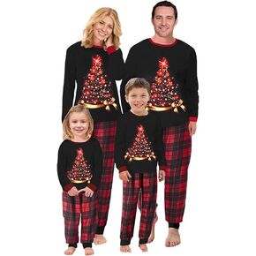 Christmas Pajamas for Family Christmas Tree Elk Plaid Womens Mens Kids Christmas Pjs Matching Sets 2 Piece Outfits