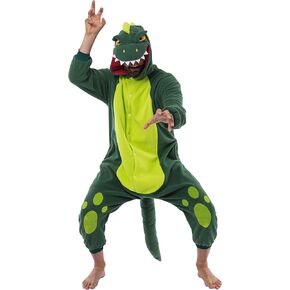 Spooktacular Creations Unisex Adult Pajama, Dinosaur Halloween Jumpsuit Plush Dinosaur Halloween Costume Cosplay Themed Party