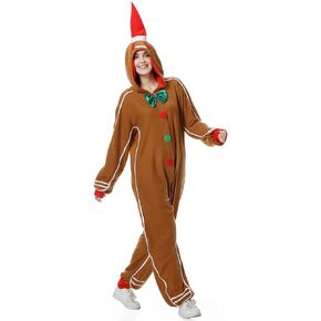 GRAJTCIN Women's Gingerbread Man Costume Christmas Onesie Jumpsuit Funny Cookies Cosplay