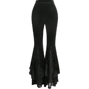 GORGLITTER Women's Fall Lace Gothic Y2K Pants Velvet Bell Bottom Pant Elastic Waisted Flared Leggings