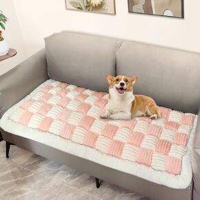 Fuzzy Warm Couch Cover Cream-Coloured Large Plaid Square Sofa Cover Anti-Slip Couch Protector for Dogs Cats Pet Hair Resistant Washable Cotton Magic Pet Mat (Plush-Blue-28x83inch)