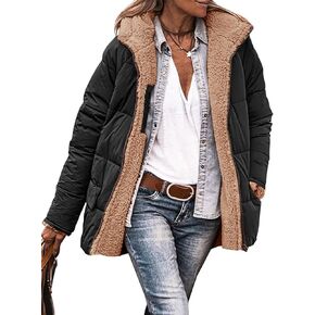 Tankaneo Womens Reversible Puffer Jackets Sherpa Lined Fleece Winter Coats Casual Zip Up Hooded Warm Outerwear in Kuwait
