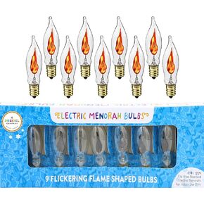 The Dreidel Company Electric Menorah Bulbs- 9 Flickering Flame Shaped Bulbs (1 Pack)