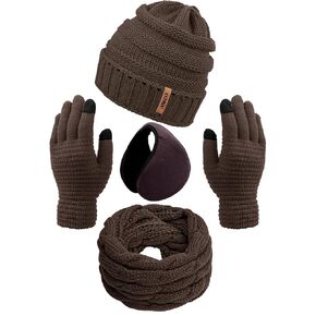 Aneco Winter Warm Sets Knitted Scarf Beanie Hat Touch Screen Gloves and Winter Ear Warmer for Men or Women