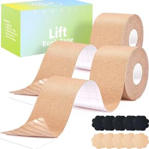 Boobytape for Breast Lift 2 PCS,Boob Tape for Large Breasts,Push Up Invisible Bra Body Tape, Breast Tape Kit with Nipple Cover (Nude & Nude/3")