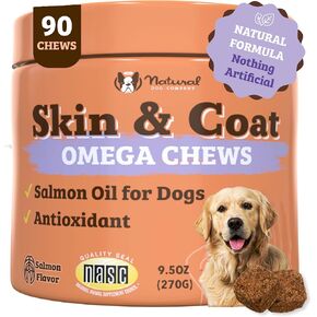 Natural Dog Company Skin & Coat Chews, Salmon & Peas Flavor, Dog Vitamins and Supplements for Healthy Skin and Coat, Itch Relief for Dogs with Allergies, Biotin, Vitamin E, and Omega 3, Antioxidant