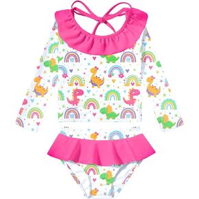 RAISEVERN Little Girls Two Piece Rash Guard Swimsuit Set Long Sleeve Ruffle Bathing Suit UPF 50+ Sun Protection 1-5 Years