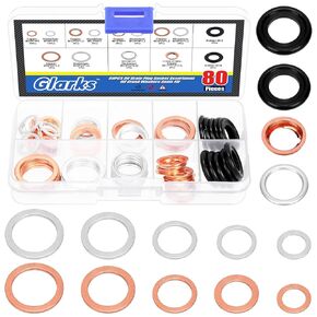 Glarks 80pcs 11 Sizes Automotive Oil Drain Plug Gasket Kit M10 M11 M12 M14 M16 M18 Aluminum Copper Rubber Oil Crush Washer Seal Oil Drain Plug Crush Washer Compatible with Jeep GM Ford Toyota