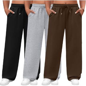 Neer 3 Pack Women's Plus Size Sweatpants Wide Leg Cargo Lounge Pants High Waist Ladies' Slacks Drawstring Jogger with Pockets