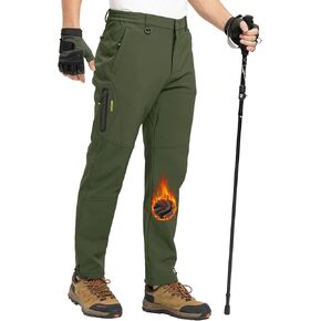TBMPOY Men's Snow Pants Fleece Lined Hiking Winter Waterproof Softshell Ski Outdoor Insulated Climbing Pants Zipper Pockets