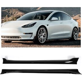 Kojem Side Skirt Extension Replacement 4Pcs Compatible with 2017-2023 Tesla Model 3 Carbon Fiber Printing Rocker Panels Guard Body Kit ABS Plastic Side Trim