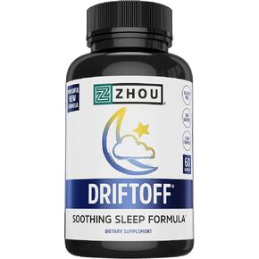 Zhou Drift Off Premium Sleep Aid with Valerian Root, Melatonin, GABA | Sleep Well, Wake Refreshed | 30 Servings, 60 Veggie Caps