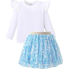 Magic Park 2-5T Toddler Girl Skirt Set Girls Long Sleeve Shirt Tops Sequin Skirt kid Birthday Holiday Party Outfits