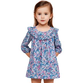 Girl Dress Casual Floral Applique Peter Pan Collar Long Sleeve Tutu Fall Christmas Tunic Shirt Clothes