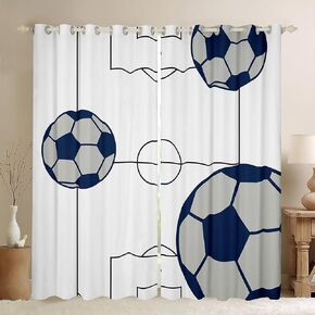 Football Curtains for Bedroom Living Room (2 Panels, 42 x 84 Inch) Kids Football Court 30%-50% Blackout Curtains Boys Girls Teens Soccer Ball Pattern Darkening Drapes Sports Theme Window Treatments