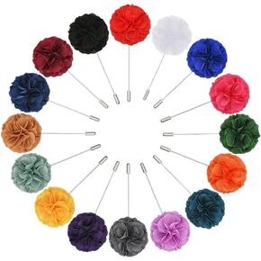 Fabric Flower Men's Stick Lapel Pins Handmade Satin Formal Boutonniere Brooch Pin for Gentleman Suit Shirt Wedding Groom Tuxedo Corsage 16 Pcs Colors Set