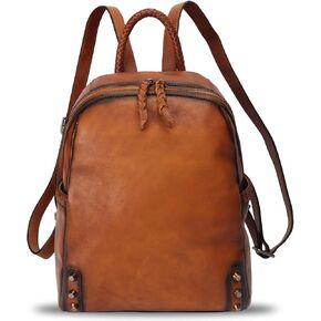 LRTO Genuine Leather Backpack Purse for Women Vintage Rucksack Casual Back Bag Handmade Cowhide Western Daypack (Brown)