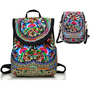 Goodhan Vintage Embroidered Women Backpack Ethnic Travel Handbag Shoulder Bag