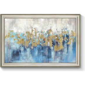 TAR TAR STUDIO Blue and Gold Abstract Wall Art - Framed Art Wall Decor for Living Room Hand Painted Oil Painting Gold Foil Artwork for Bedroom Bathroom Office