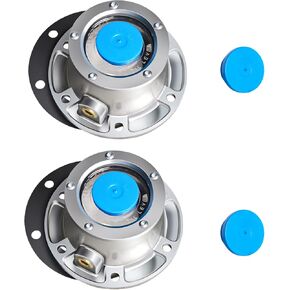 6 Holes Aluminum Hub Cap for Trailer Axel, with Side Pipe Plugs Gaskets and Extra 2 Blue Rubber Plugs, Replaces for Stemco 343-4024, Set of 2