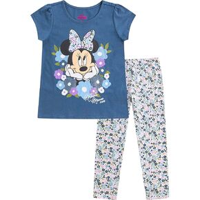 Disney Minnie Mouse Girls Legging Pants and Short Sleeve T-Shirt 2 Piece Set for Little Kids
