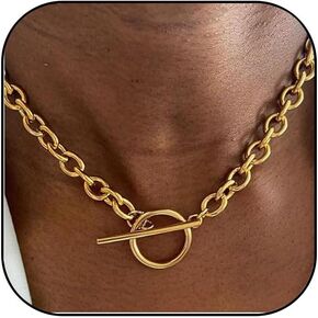Toggle Necklaces for Women Gold Chunky Necklace for Women 14K Gold Plated Chain Clasp Statement Link T-Bar Clasp Dainty Gold Necklace Jewelry Gifts for Women