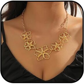 Gold Chunky Flower Necklace for Women Large Flower Necklace Chunky Floral Necklace Adjustable Chunky Blossom Necklace Fashion Statement Jewelry