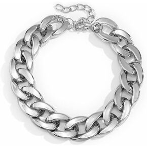 Statement Thick Chunky Silver/14K Gold Plated Cuban Chain Link Simple Big Paperclip Bib Necklaces for Women,Bold Fashion Charms Collar Necklace Punk Hiphop Jewelry for E